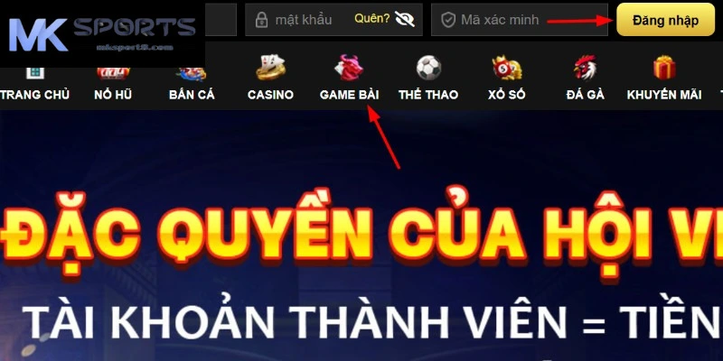 Giao diện game bài được nhà cái MK sport sắp xếp vô cùng thuận tiện